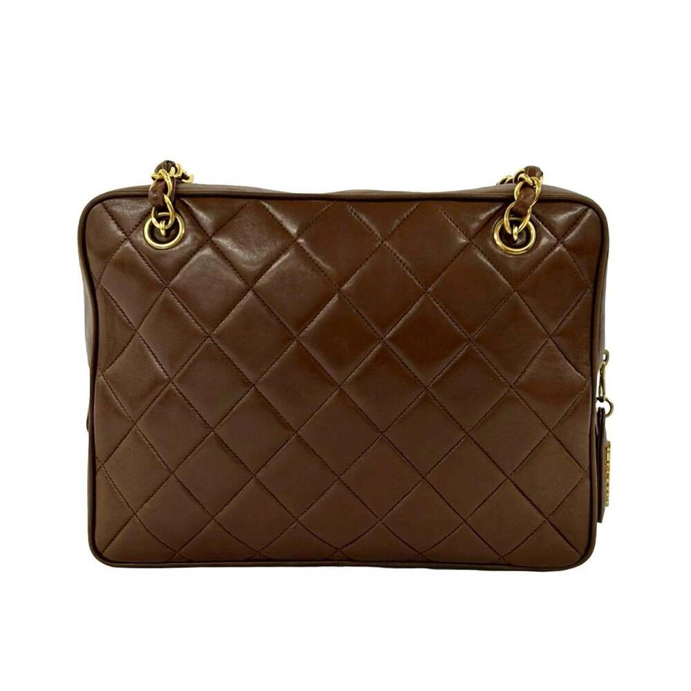CHANEL Matelassé Coco Mark Lambskin Shoulder Bag Tote Brown 196-1 - Picture 3 of 10